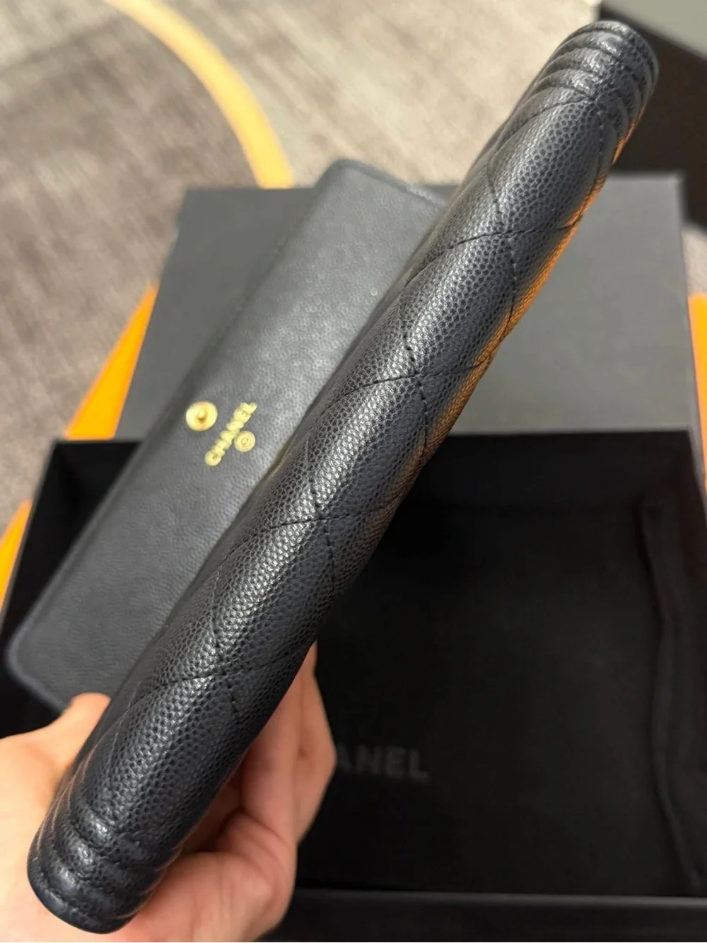 CHANEL Black Quilted Leather Long Wallet with Gold CC Hardware
